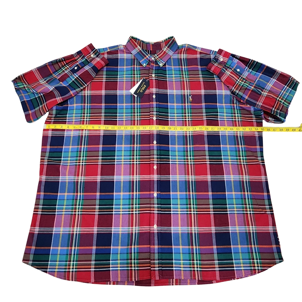 NWT Polo Ralph Lauren Men's Big & Tall Plaid Oxford Shirt, Red/‎ Blue, 4XLT - Picture 9 of 13
